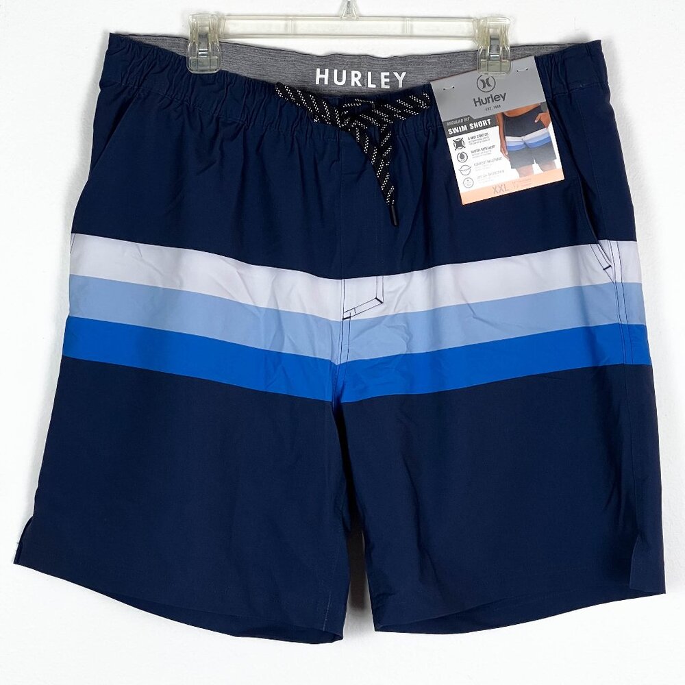 NEW Hurley Men's 18" Swim Trunks Shorts Blue White Navy Striped Colorblock NWT